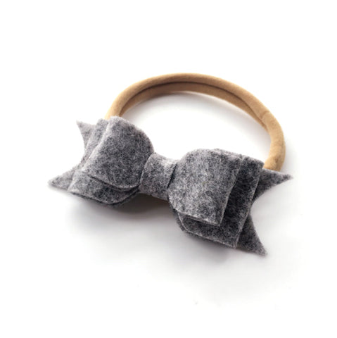 WOOL FELT BOW HEADBAND (GREY) - QKiddo.com