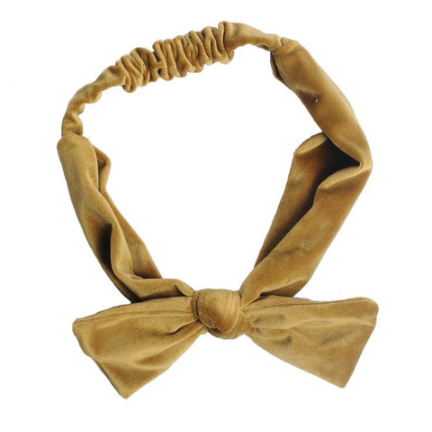 HANDMADE LARGE VELVET BOW HEADBAND (MUSTARD)