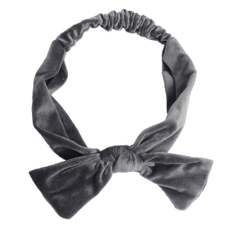 handmade LARGE VELVET BOW HEADBAND (GREY)