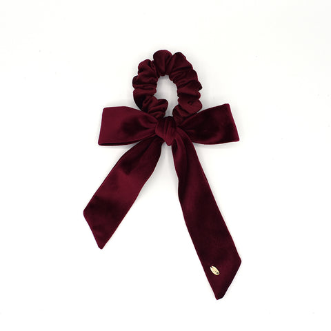 VELVET HAIR TIE BOW / SCRUNCHIE (BURGUNDY) - QKiddo.com