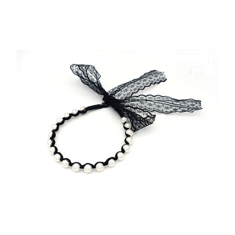 BLACK LACE PEARL HEADBAND - QKiddo.com