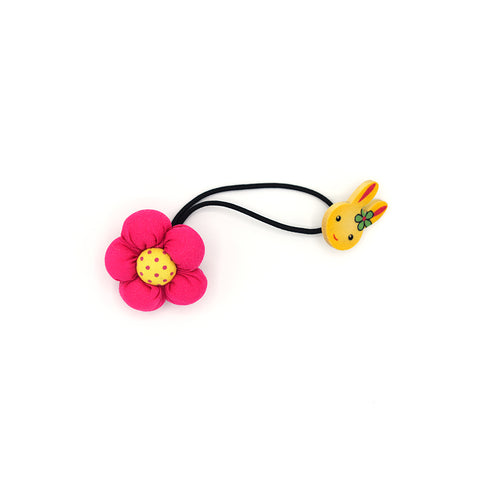 BABY FLOWER WITH BUNNY HAIR TIE (HOT PINK) - QKiddo.com