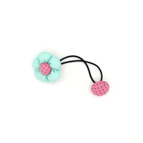 BABY FLOWER WITH BUTTON HAIR TIE (BABY BLUE) - QKiddo.com