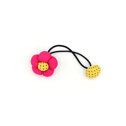 BABY FLOWER WITH BUTTON HAIR TIE (HOT PINK) - QKiddo.com