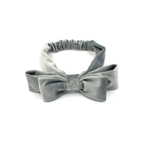 VELVET DOUBLE HAIR BOW HEADBAND (GREY) - QKiddo.com