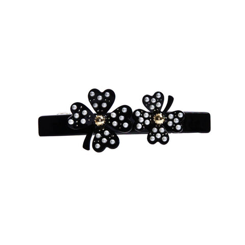 DOUBLE LUCK CLOVERS SPRING HAIR CLIP (BLACK) - QKiddo.com