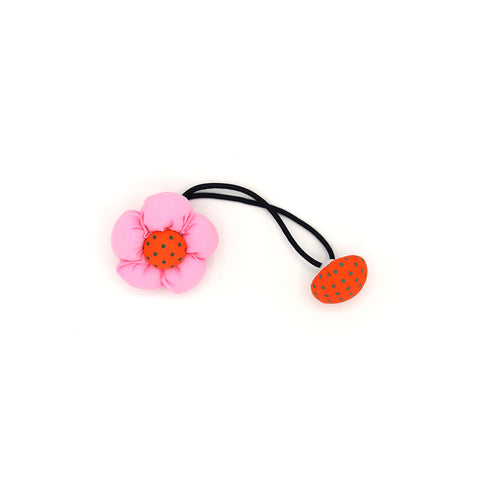 BABY FLOWER WITH BUTTON HAIR TIE (BABY PINK) - QKiddo.com
