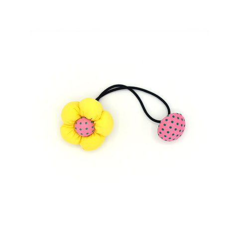 BABY FLOWER WITH BUTTON HAIR TIE (YELLOW) - QKiddo.com