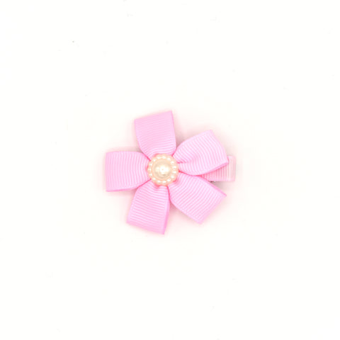 RIBBON FLOWER WITH PEARL HAIR CLIP (PINK) - QKiddo.com