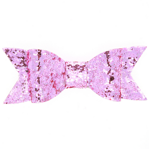 LARGE GLITTER HAIR BOW CLIP (BABY PINK) - QKiddo.com