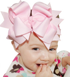 8 INCH MULTIPLE LAYERED HAIR BOW BAND WITH CLIP (PINK) - QKiddo.com